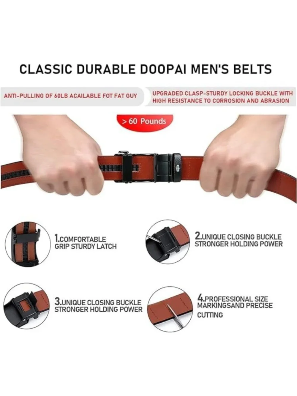 Men's White Leather Adjustable Ratchet Dress Belt - Custom Fit, Durable & Easy